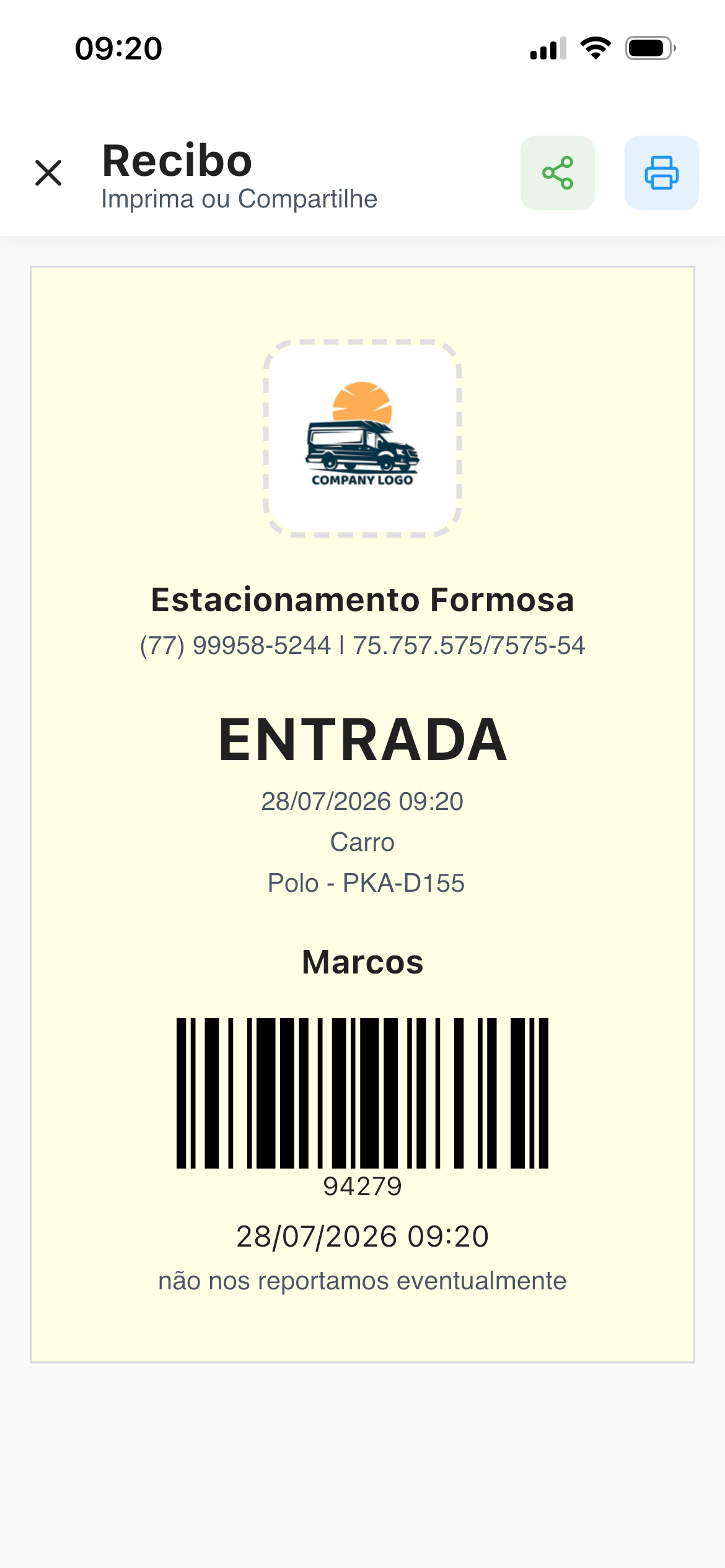 Exemplo de emissão de ticket personalizado